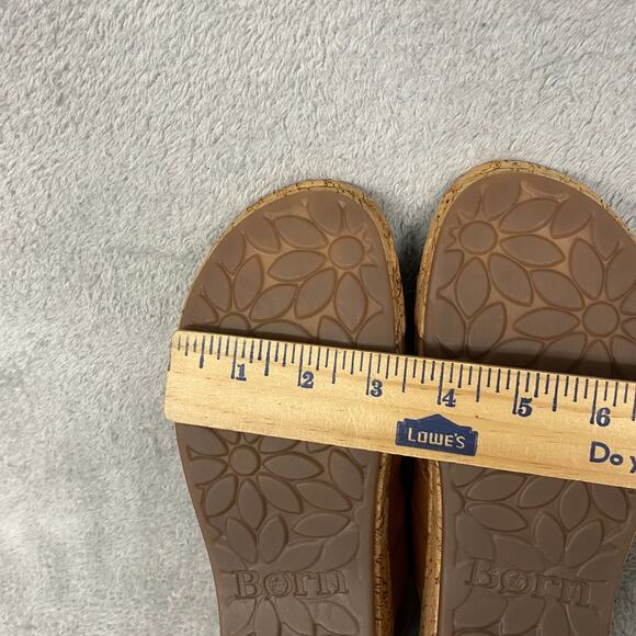 Born Sandals Womens 9 M Brown Tan Laila Leather Woven Strappy Cork Wedge Buckle - Picture 9 of 13